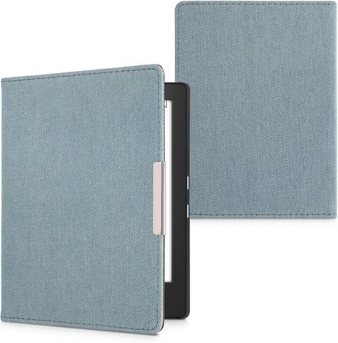 kwmobile Cover Compatible with Kobo Aura H2O Edition 1 - Case for E-Reader - Denim Look Fabric Flip Case - Blue in Saudi Arabia