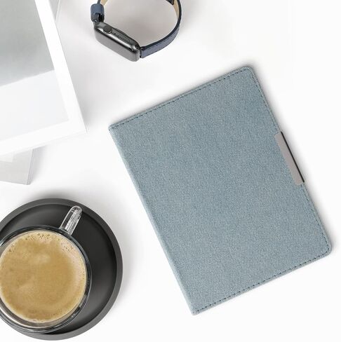 kwmobile Cover Compatible with Kobo Aura H2O Edition 1 - Case for E-Reader - Denim Look Fabric Flip Case - Blue in Saudi Arabia