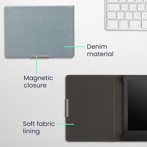 kwmobile Cover Compatible with Kobo Aura H2O Edition 1 - Case for E-Reader - Denim Look Fabric Flip Case - Blue in Saudi Arabia