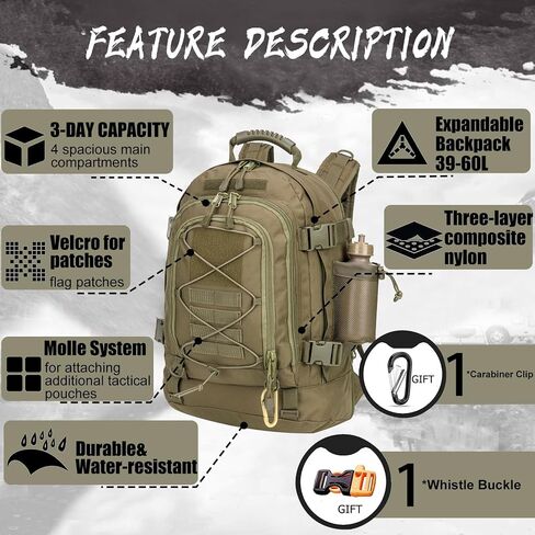 Expandable 40-64L Military Tactical Backpack 3 Day Bag Hiking Gym Sport Camping in Saudi Arabia