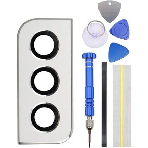White Rear Camera's Frame Replacement for Samsung Galaxy S21 5G with Camera's Glass Cover and Installation Tool Kit