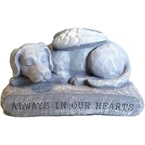 تمثال تذكاري للكلاب من مجموعات RK / تمثال تذكاري للحيوانات الأليفة / حجر علامة قبر الكلب النائم مع أجنحة الملاك المصقولة للأماكن الخارجية أو الداخلية (لمسة نهائية بلون الحجر الطبيعي) in Kuwait