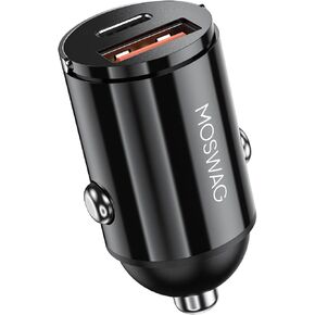 MOSWAG Car Charger, USB A QC3.0 Car Charger, USB C Cigarette Lighter Adapter, Dual USB Ports Car Charger Fast Charging USB C Car Phone Charger for iPhone 16 15 Samsung S24 Ultra Piexl 7 Sony and More