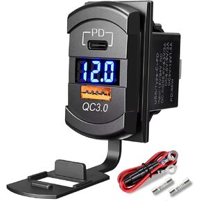 USB C Car Fast Charger Adapter Fits Rocker Switch Panel,WNNBTOVN 54W Cigarette Lighter USB Charger,ABS Socket,Intelligent Display for Voltmeter