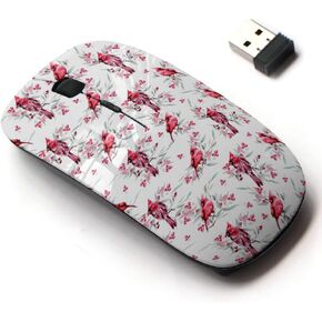 2.4G Wireless Mouse with Cute Pattern Design for All Laptops and Desktops with Nano Receiver - Christmas Birds cardinales Leaves