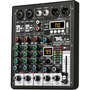 Professional Audio Mixer, TKLBLS Sound Board Mixing Console with 4 Channel 99-Bit DSP, 7-Band Eq Output, Digital MP3 Computer Input, 48V Phantom Power Stereo, DJ Mixers Board for Recording, Live Strea