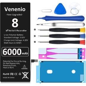 Battery for iPhone 8, [6000mAh] 2024 Upgraded New 0 Cycle Ultra-High Capacity Battery Replacement for iPhone 8 Model A1863, A1905, A1906 with Complete Repair Tool kit
