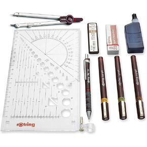 Rotring Isograph Junior Set 3X Technical Pens (0.20mm, 0.40mm, 0.60mm) + Accessories