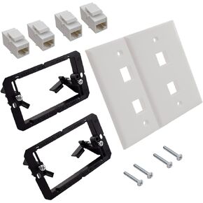 2 حزم من لوحات الحائط إيثرنت عصابة واحدة 2 منافذ RJ45 Cat6 Keystone Jack أنثى إلى أنثى، مقرنة مضمنة شبه منحرفة بحجم قياسي، مع دعامة تثبيت ذات جهد منخفض لعصابة واحدة