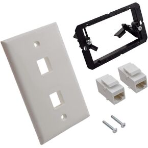 2 Packs Ethernet Wall Plates Single Gang 2 Ports RJ45 Cat6 Keystone Jack Female to Female,Trapezoidal Inline Coupler with Standard Size, with Single Gang Low Voltage Mounting Bracket