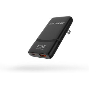 Ultra Thin 65W USB C Charger with Foldable Plug,Flat 2-Port GaN International Charger for MacBook Pro/Air,iPhone 16/15,iPad,Black (Black)