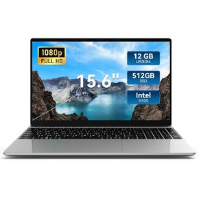 كمبيوتر محمول 15.6 بوصة، كمبيوتر محمول يعمل بنظام التشغيل Windows 11 مع ذاكرة وصول عشوائي سعتها 12 جيجابايت ومحرك أقراص SSD سعة 512 جيجابايت، ومعالج Celeron N100 رباعي النواة (حتى 3.4 جيجا هرتز)، وFHD IPS 1920x1080، ومنفذ HDMI، ونوع C، ومنفذ USB 3.0، وواي