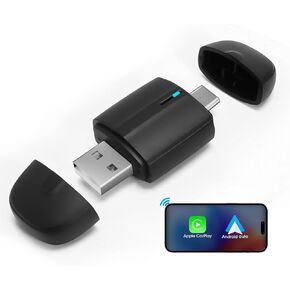 Wireless CarPlay Android Auto Adapter: 2 in 1 Wireless Car Dongle with USB Type-C Plug-Play for Factory Wired CarPlay Android Auto to Wireless
