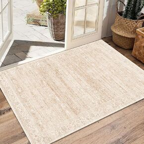 Area Rugs 5x7, Green Washable Rugs for Living Room Bedroom Dining Room Kitchen, Ultra Thin Soft Boho Rug Non Slip, Vintage Distressed Carpet Floral Rug for Home