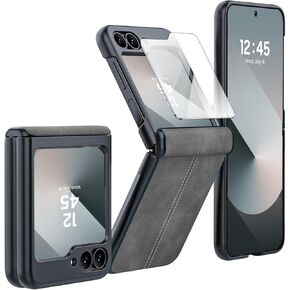 SOOPII لهاتف Samsung Galaxy Z Flip 6 مع واقي شاشة خارجي مدمج، حافظة هاتف من جلد البولي يوريثان Z Flip 6 مع حماية مفصلية، غطاء هاتف واقٍ نحيف وتغطية كاملة مقاوم للصدمات لهاتف Flip6، بني in Kuwait