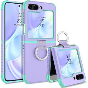 GUAGUA Compatible with Samsung Galaxy Z Flip 5 Case 5G 6.7 Inch Hybrid 2 in 1 Hard PC Soft TPU Heavy Duty Rugged Shockproof Full-Body Protective Phone Cover for Samsung Z Flip5, Pink/Mint