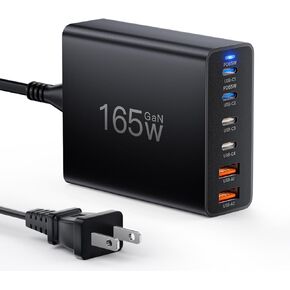 165W Charging Station,6-Port USB C Charger Block Fast Charging Power Strip Desktop Charger with 5ft Extension Cord for iPhone,iPad,Samsung,MacBook etc