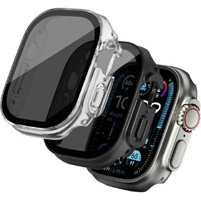 2 Pack Privacy Case for Apple Watch Screen Protector, Anti-Spy Tempered Glass Film Apple Watch Cover Hard PC Case Bumper for iWatch Series 6/5/4/SE 2ND GEN - Black/Black 44mm