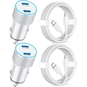 USB C Car Charger for iPhone 16/16 Plus/16 Pro/16 Pro Max, iPad Pro/Air/Mini, 40W Dual Port Type C Car Fast Charging Adapter Cigarette Lighter Charger with 6FT USB C Cable 2-Pack