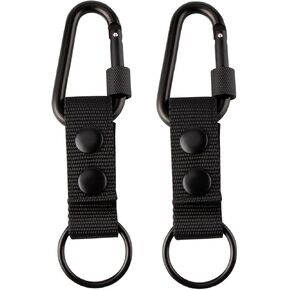 IronSeals 2 Pack Black Nylon Belt Keeper, Belt Keeper with D-Ring Locking Carabiner Keychain Spring Clip Hook