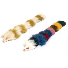 ICONIC PET Set of 2 Fur Weasel Toy(One Brown/White, One Multicolored) with Squeaker for Pets, Best Pet Play Toy for Dogs & Cats, Fun Cat Toys, Dog Toys to Beat Boredom & Satisfy Hunting Instincts