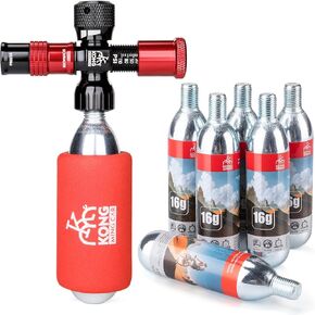 CO2 Inflator Kits with 6 X 16g / 25g CO2 Threaded Cartridges for Bike Tires, Presta and Schrader Valve Compatible, CO2 Bike Tire Pump for Mountain and Road Bicycles, Included Insulated Sleeve