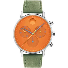 Movado Face Men's Watch - Swiss Quartz Chronograph Movement, Leather Strap - 3 ATM Water Resistance - Luxury Fashion Timepiece for Him - 43mm
