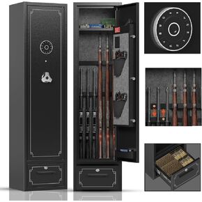 6 Gun Safe,Gun Safe for Rifles and Pistols,Multi-Function Gun Cabinet,Large Capacity Gun Safes,Sturdy Anti-Theft Gun Safe with Handgun Racks,Drawer and Removable Shelf
