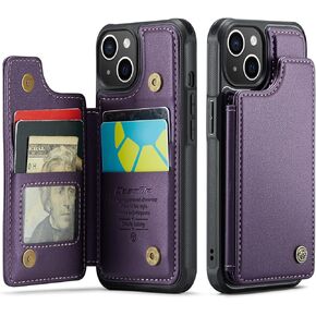 for iPhone 15 Wallet Case, Soft PU Leather Case for Men Women with Card Holder RFID Blocking Kickstand Slim Flip Cover for iPhone 15 6.1 Inch (Purple)