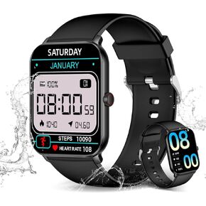 Smart Watch for Men Women Answer/Make Calls and Message Reminder, Fitness Watch 1.85" HD Touch Screen, 100+ Sports Modes/Heart Rate/Sleep Monitor, Activity Trackers for iOS/Android,Black