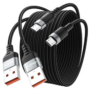 كابل USB إلى Micro USB بطول 10 أقدام 2 حزمة، USB طويل A إلى MicroUSB 2.0 480 ميجابت في الثانية لنقل البيانات وشحن 12 وات سلك شاحن USB صغير يعمل بنظام Android لجهاز تحكم PS4 وKindle والهاتف الذكي والكمبيوتر اللوحي