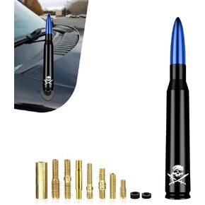 1 PC Car Antenna Mast, Waterproof Bullet Antenna, Skull Signal Receiver, Aluminum Antenna Replacement, Automotive Decoration, Compatible with Ford F150 Wrangler Jeep Chevrolet (Black)