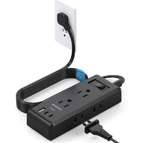 Flat Plug Power Strip, Ultra Thin Extension Cord, 6 Outlets 3 USB Ports(2 USB C), 5ft Multiple Outlet Extender with Wall Mount No Surge Protector for Dorm Room, Cruise, Travel Essentials