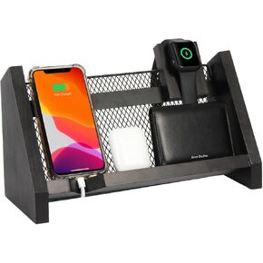 J JACKCUBE DESIGN Wood Phone Docking Station Stand, Key, Tablet, Watch, Airpods and Wallet Desk Holder Display Organizer for Men Anniversary Fathers Day MK635A