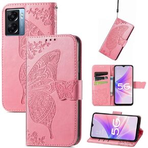 Compatible with Oneplus Nord N300 5G Wallet Case for Women, Leather Flip Folio with Kickstand Magnetic and Card Holder Protective Case for Oneplus Nord N300 5G Butterfly Pink SD