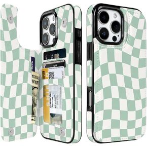 Compatible with iPhone 16 Pro Case Wallet with Card Holder, Flip PU Leather Built-in Card Slots, Kickstand and Shockproof Case for iPhone 16 Pro 6.3 inch Women Men(Colorful Checkerboard)