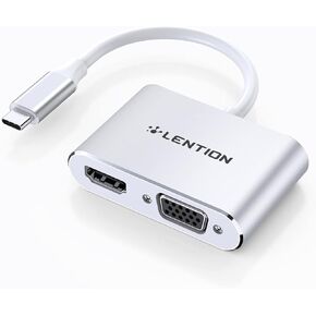 محول LENTION USB C إلى HDMI وVGA، ومحول HDMI إلى USB C، لشاشة مزدوجة متوافقة مع 2021-2016 MacBook Pro 13/15/16، Mac Air/iPad Pro الجديد، Surface، Lenovo، المزيد، برنامج تشغيل ثابت معتمد (C51s، فضي ) in Kuwait