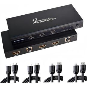 KanaaN KVM Switch 1 Monitor 2 Computers, Share 3 USB Ports, HDMI KVM Switch for Keyboard Mouse Printer to One Monitor Support 4K@30Hz, Include 2 USB Cables and 2 HDMI Cables