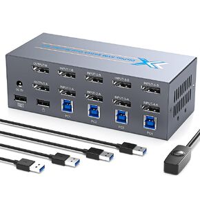 8K@60Hz USB3.0 DisplayPort KVM Switch 2 Monitors 4 Computers 4K@120Hz Dual Monitor KVM Switch DisplayPort 1.4 KVM Switch Support Hotkey Switching with 1.5m Desktop Controller