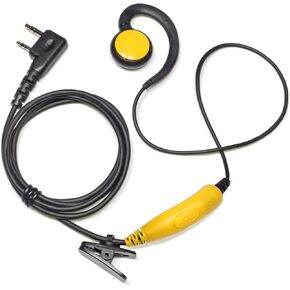UAYESOK Pep-P13H2 2-Pin Walkie Talkie Earpiece for Kenwood Two Way Radio for Baofeng UV-5R UV-82 Retevis RT21 RT22 H-777 TYT HYT PUXING, C Shape Over Ear Headset with Mic PTT (Yellow)