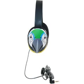 2810-PAR Listening First Headphones, Parrot Motif; Adjustable and Flexible Headband; Slotted Baffles in Ear Cups; 3.5mm Plug; 5.5-Foot Attached Cord; Inline Volume Control