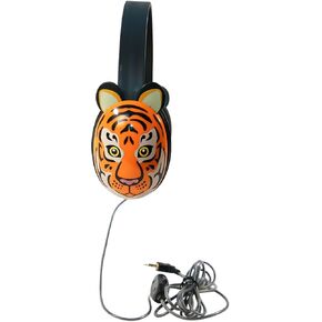 2810-TIG Listening First Headphones, Tiger Motif; Adjustable and Flexible Headband; Slotted Baffles in Ear Cups; 3.5mm Plug; 5.5-Foot Attached Cord; Inline Volume Control
