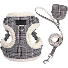 Beirui Fleece Lined Dog Harness and Leash Set, Soft Plush Padded Puppy Harness, Adjustable Step-in Cute Dogs Vest Harness for Small Dog, Gray S