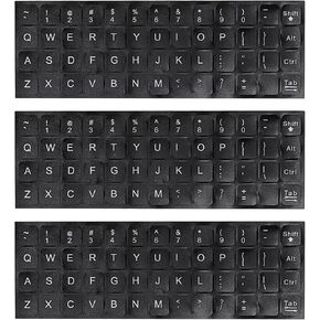 MOSISO 3PCS Universal English Keyboard Stickers, Full Set of Individual Keycaps Keyboard Letters Replacement Sticker Black Background White Lettering for PC Desktop Laptop Notebook Keyboards, Black