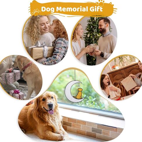 Dog Memorial Gifts for Loss of Dog, Pet Sympathy Gifts for Dogs Lovers, Handmade Stained Glass Dog on Moon Memorial Gift (Yellow Dog on Transparent Ripple Moon) in Kuwait