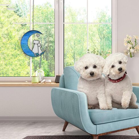 Dog Memorial Gifts for Loss of Dog, Pet Sympathy Gifts for Dogs Lovers, Handmade Stained Glass Dog on Moon Memorial Gift (Yellow Dog on Transparent Ripple Moon) in Kuwait