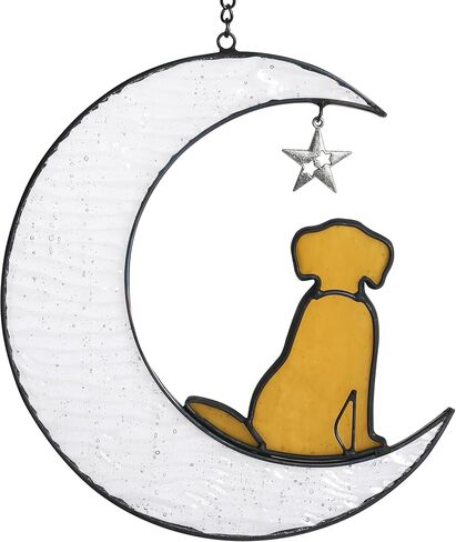 Dog Memorial Gifts for Loss of Dog, Pet Sympathy Gifts for Dogs Lovers, Handmade Stained Glass Dog on Moon Memorial Gift (Yellow Dog on Transparent Ripple Moon) in Kuwait
