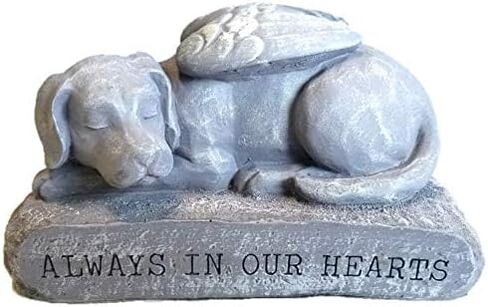 تمثال تذكاري للكلاب من مجموعات RK / تمثال تذكاري للحيوانات الأليفة / حجر علامة قبر الكلب النائم مع أجنحة الملاك المصقولة للأماكن الخارجية أو الداخلية (لمسة نهائية بلون الحجر الطبيعي) in Kuwait