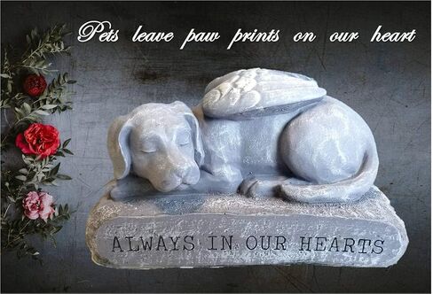 تمثال تذكاري للكلاب من مجموعات RK / تمثال تذكاري للحيوانات الأليفة / حجر علامة قبر الكلب النائم مع أجنحة الملاك المصقولة للأماكن الخارجية أو الداخلية (لمسة نهائية بلون الحجر الطبيعي) in Kuwait