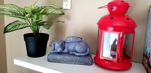 تمثال تذكاري للكلاب من مجموعات RK / تمثال تذكاري للحيوانات الأليفة / حجر علامة قبر الكلب النائم مع أجنحة الملاك المصقولة للأماكن الخارجية أو الداخلية (لمسة نهائية بلون الحجر الطبيعي) in Kuwait